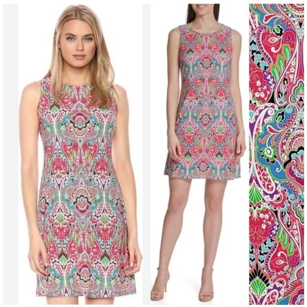 Tommy Hilfiger Colorful pink Paisley Slinky sleeveless Shift Dress size 10